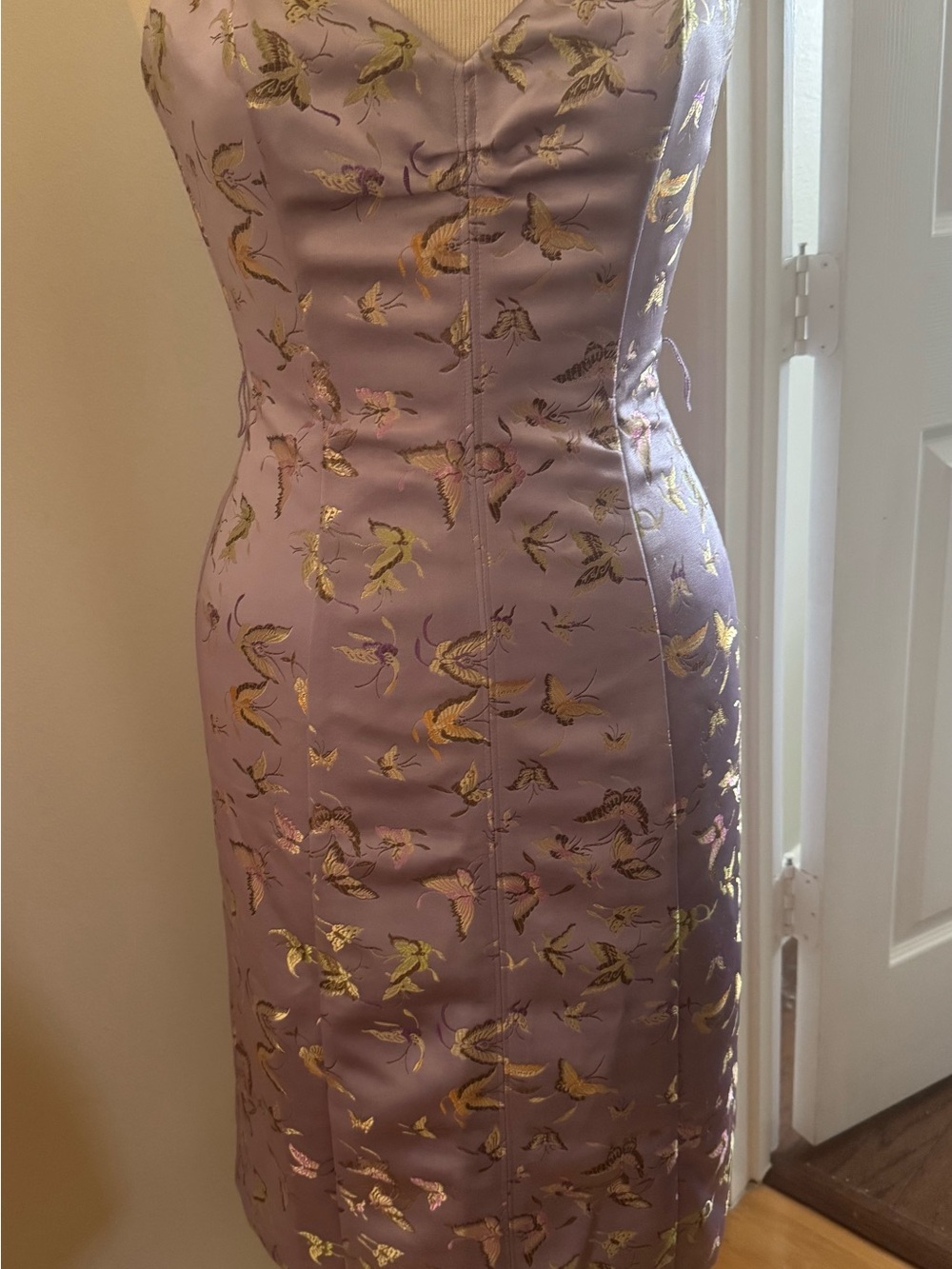 Betsey Johnson Lilac Midi Dress with Gold Bird Brocade